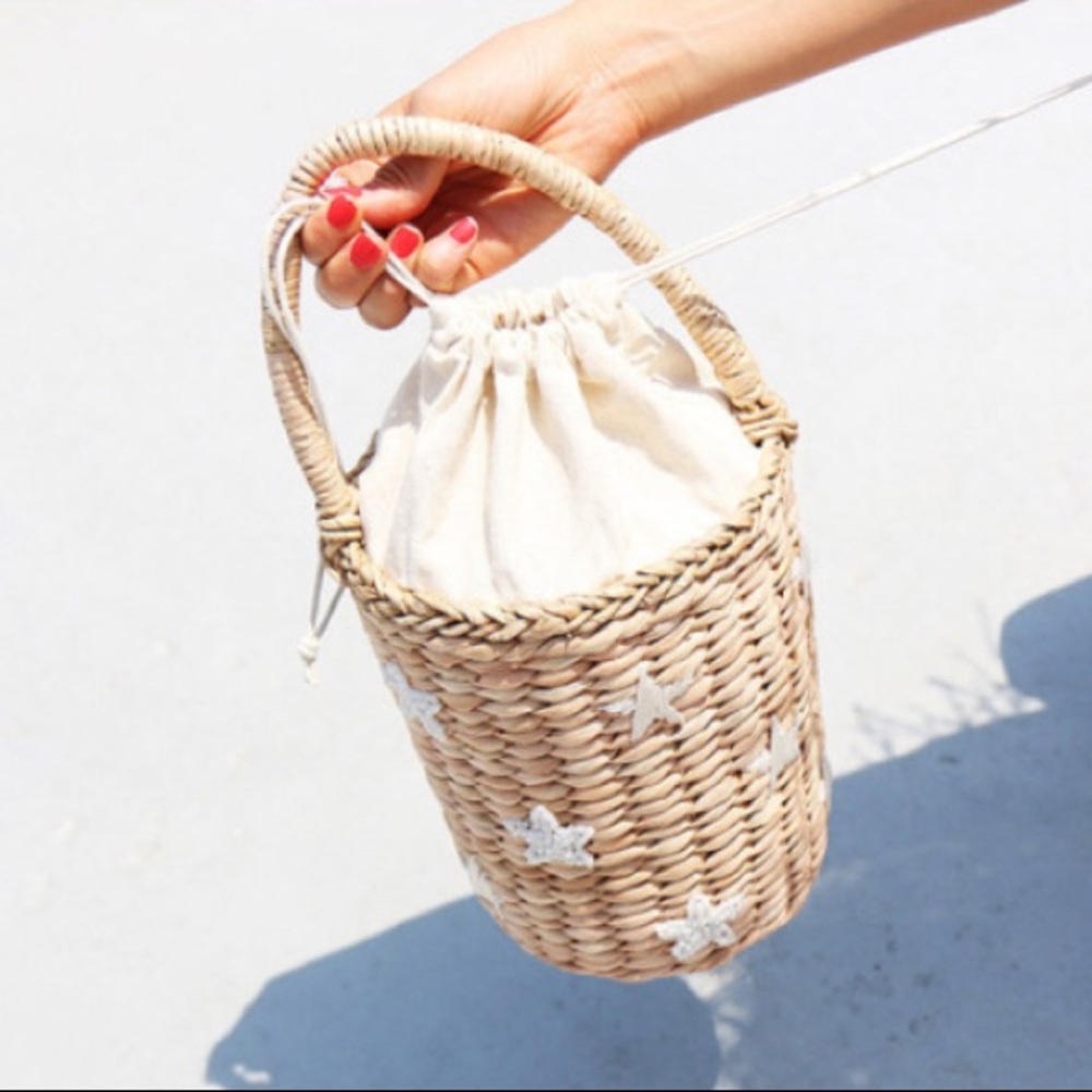 Beaded Star Straw Bucket Purse - Picture 5 of 8